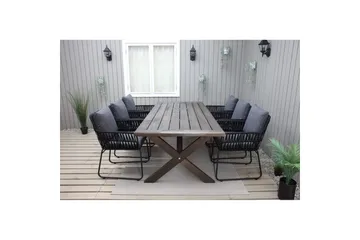 Utomhusmöbelgrupp 220 cm Bord & 6 Levanto grå stolar Brun - Brun - Utemöbler & utemiljö - Utegrupp - Matgrupp utomhus