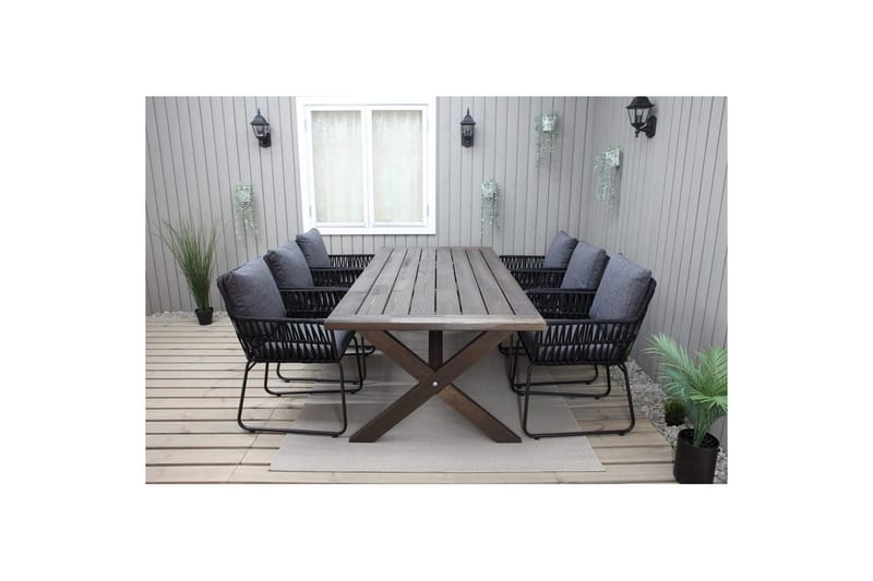 Utomhusmöbelgrupp 220 cm Bord & 6 Levanto grå stolar Brun - Brun - Utemöbler & utemiljö - Utegrupp - Matgrupp utomhus