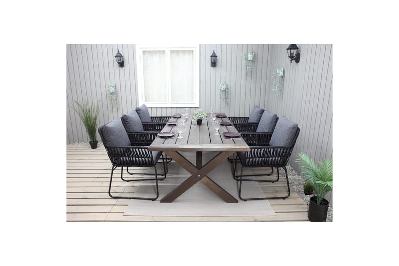 Utomhusmöbelgrupp 220 cm Bord & 6 Levanto grå stolar Brun - Brun - Utemöbler & utemiljö - Utegrupp - Matgrupp utomhus
