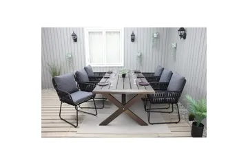 Utomhusmöbelgrupp 220 cm Bord & 6 Levanto grå stolar Brun - Brun - Utemöbler & utemiljö - Utegrupp - Matgrupp utomhus