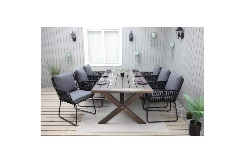 Utomhusmöbelgrupp 220 cm Bord & 6 Levanto grå stolar Brun - Brun - Utemöbler & utemiljö - Utegrupp - Matgrupp utomhus