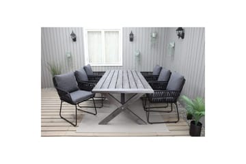 Utomhusmöbelgrupp 220 cm Bord & 6 Levanto grå stolar Grå - Grå - Utemöbler & utemiljö - Utegrupp - Matgrupp utomhus