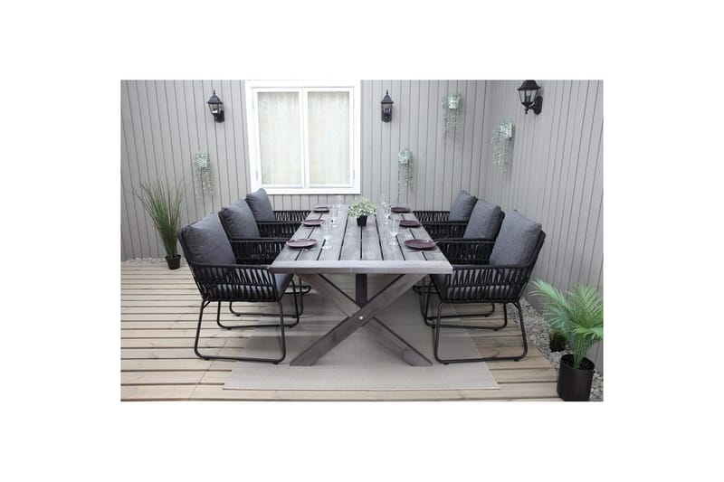 Utomhusmöbelgrupp 220 cm Bord & 6 Levanto grå stolar Grå - Grå - Utemöbler & utemiljö - Utegrupp - Matgrupp utomhus