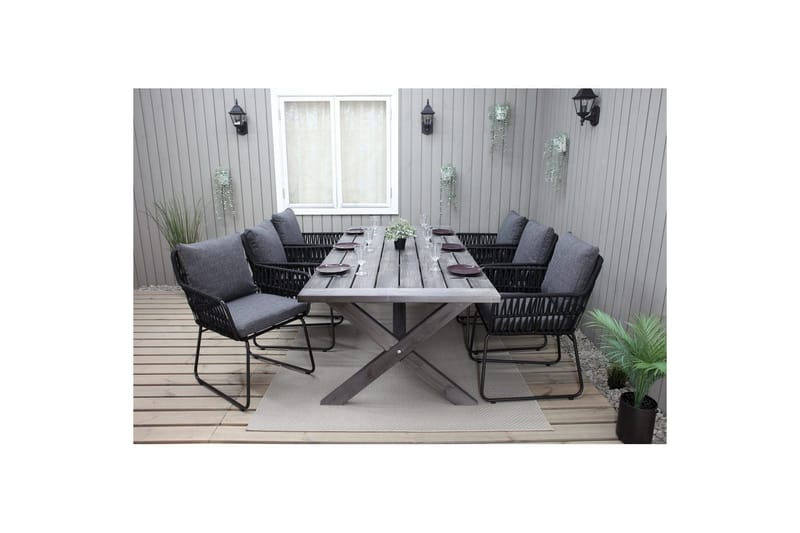 Utomhusmöbelgrupp 220 cm Bord & 6 Levanto grå stolar Grå - Grå - Utemöbler & utemiljö - Utegrupp - Matgrupp utomhus
