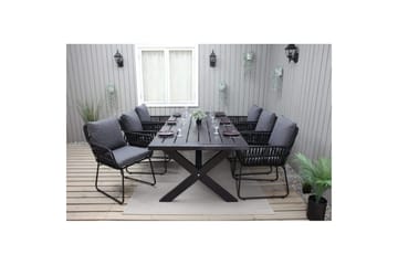 Utomhusmöbelgrupp 220 cm Bord & 6 Levanto grå stolar Svart - Svart - Utemöbler & utemiljö - Utegrupp - Matgrupp utomhus