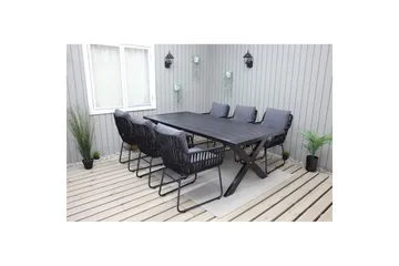 Utomhusmöbelgrupp 220 cm Bord & 6 Levanto grå stolar Svart - Svart - Utemöbler & utemiljö - Utegrupp - Matgrupp utomhus