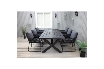 Utomhusmöbelgrupp 220 cm Bord & 6 Levanto grå stolar Svart - Svart - Utemöbler & utemiljö - Utegrupp - Matgrupp utomhus