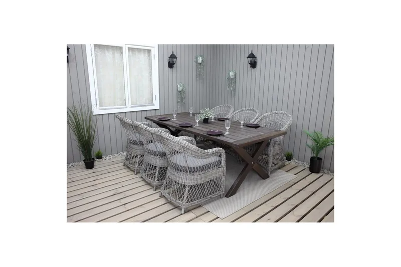 Utomhusmöbelgrupp 220 cm bord & 6 Merida grå stolar Brun - Brun - Utemöbler & utemiljö - Utegrupp - Matgrupp utomhus