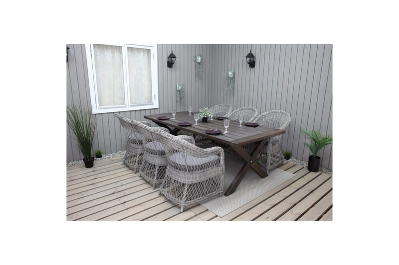Utomhusmöbelgrupp 220 cm bord & 6 Merida grå stolar Brun - Brun - Utemöbler & utemiljö - Utegrupp - Matgrupp utomhus