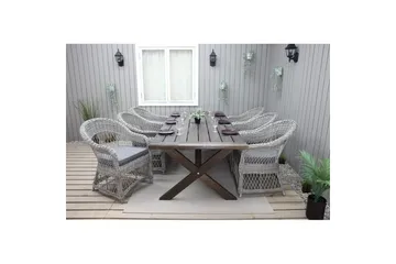 Utomhusmöbelgrupp 220 cm bord & 6 Merida grå stolar Brun - Brun - Utemöbler & utemiljö - Utegrupp - Matgrupp utomhus