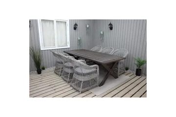 Utomhusmöbelgrupp 220 cm bord & 6 Merida grå stolar Brun - Brun - Utemöbler & utemiljö - Utegrupp - Matgrupp utomhus