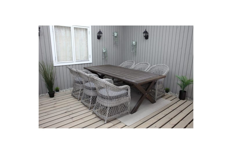 Utomhusmöbelgrupp 220 cm bord & 6 Merida grå stolar Brun - Brun - Utemöbler & utemiljö - Utegrupp - Matgrupp utomhus