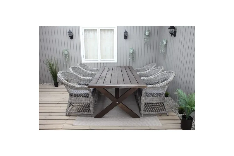 Utomhusmöbelgrupp 220 cm bord & 6 Merida grå stolar Brun - Brun - Utemöbler & utemiljö - Utegrupp - Matgrupp utomhus
