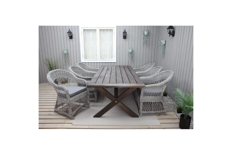 Utomhusmöbelgrupp 220 cm bord & 6 Merida grå stolar Brun - Brun - Utemöbler & utemiljö - Utegrupp - Matgrupp utomhus