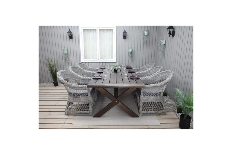 Utomhusmöbelgrupp 220 cm bord & 6 Merida grå stolar Brun - Brun - Utemöbler & utemiljö - Utegrupp - Matgrupp utomhus
