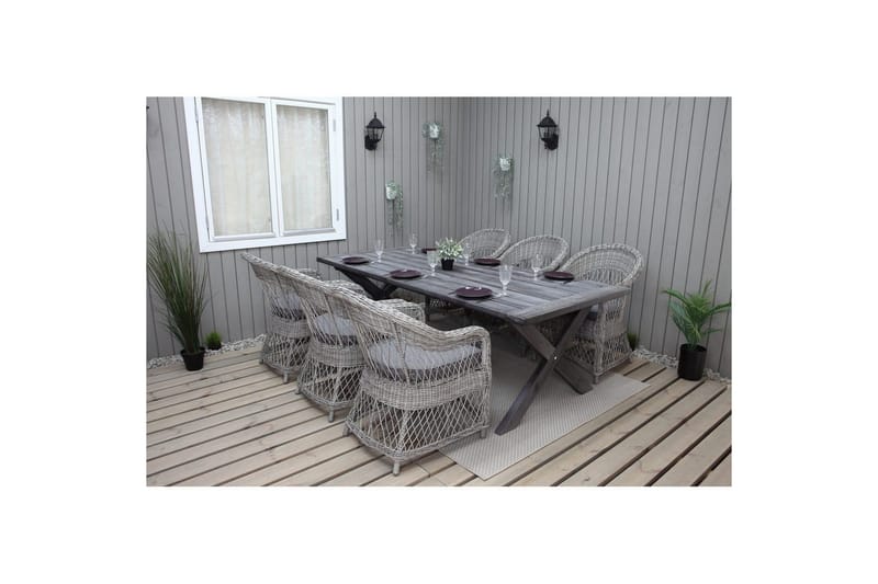 Utomhusmöbelgrupp 220 cm bord & 6 Merida grå stolar Grå - Grå - Utemöbler & utemiljö - Utegrupp - Matgrupp utomhus