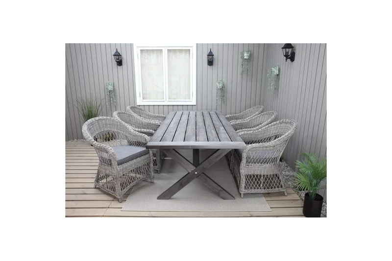 Utomhusmöbelgrupp 220 cm bord & 6 Merida grå stolar Grå, Grå