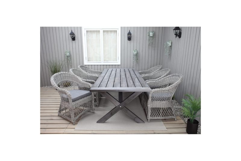 Utomhusmöbelgrupp 220 cm bord & 6 Merida grå stolar Grå - Grå - Utemöbler & utemiljö - Utegrupp - Matgrupp utomhus