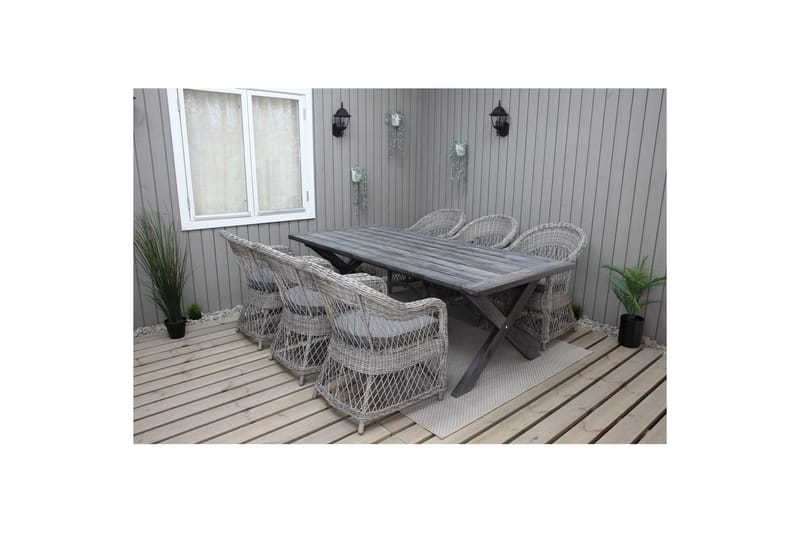 Utomhusmöbelgrupp 220 cm bord & 6 Merida grå stolar Grå - Grå - Utemöbler & utemiljö - Utegrupp - Matgrupp utomhus