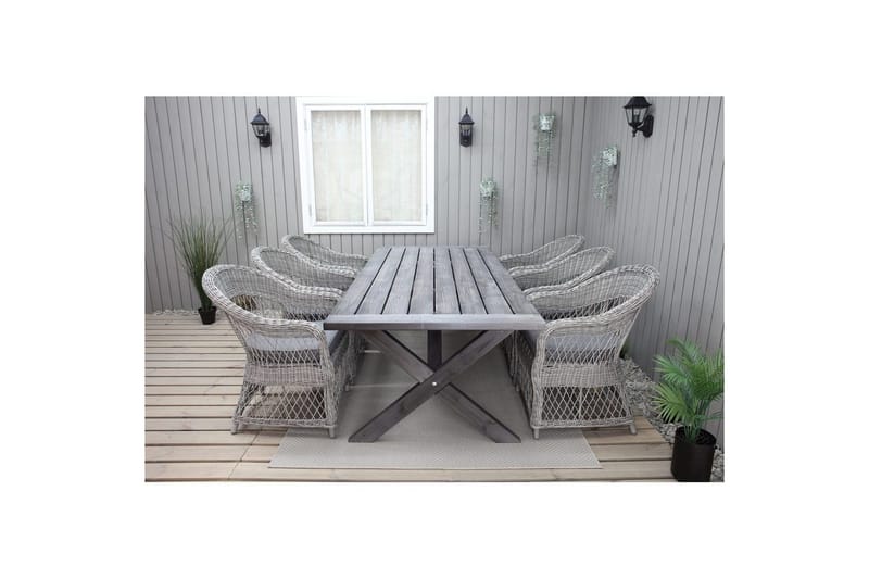 Utomhusmöbelgrupp 220 cm bord & 6 Merida grå stolar Grå - Grå - Utemöbler & utemiljö - Utegrupp - Matgrupp utomhus
