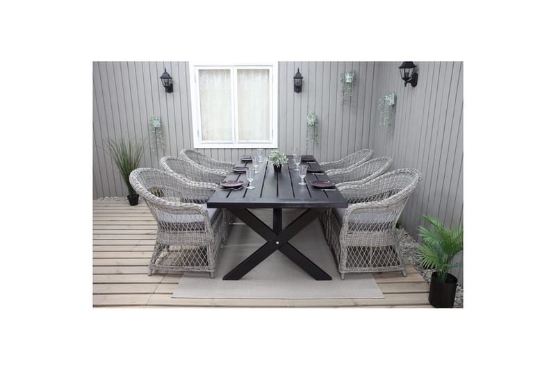 Utomhusmöbelgrupp 220 cm bord & 6 Merida grå stolar Svart - Svart - Utemöbler & utemiljö - Utegrupp - Matgrupp utomhus