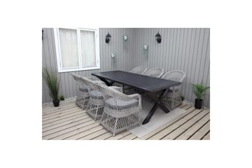 Utomhusmöbelgrupp 220 cm bord & 6 Merida grå stolar Svart - Svart - Utemöbler & utemiljö - Utegrupp - Matgrupp utomhus
