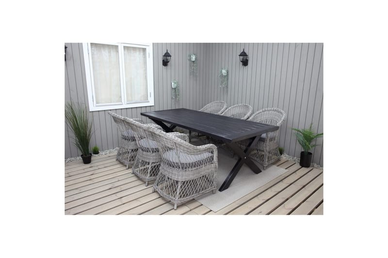 Utomhusmöbelgrupp 220 cm bord & 6 Merida grå stolar Svart - Svart - Utemöbler & utemiljö - Utegrupp - Matgrupp utomhus