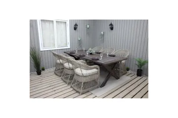 Utomhusmöbelgrupp 220 cm bord & 6 Merida naturell stolar Brun - Brun - Utemöbler & utemiljö - Utegrupp - Matgrupp utomhus