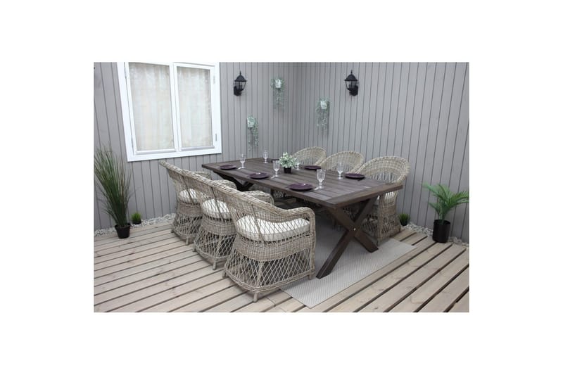 Utomhusmöbelgrupp 220 cm bord & 6 Merida naturell stolar Brun - Brun - Utemöbler & utemiljö - Utegrupp - Matgrupp utomhus