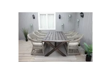 Utomhusmöbelgrupp 220 cm bord & 6 Merida naturell stolar Brun - Brun - Utemöbler & utemiljö - Utegrupp - Matgrupp utomhus