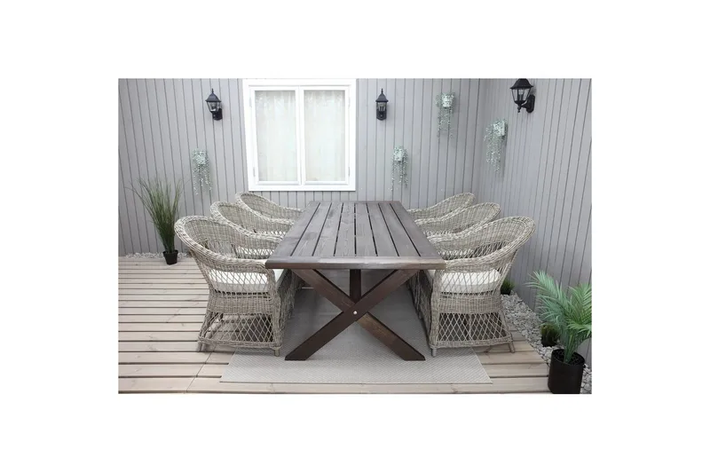 Utomhusmöbelgrupp 220 cm bord & 6 Merida naturell stolar Brun - Brun - Utemöbler & utemiljö - Utegrupp - Matgrupp utomhus