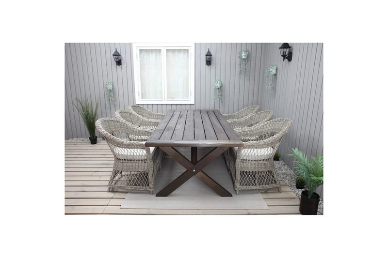 Utomhusmöbelgrupp 220 cm bord & 6 Merida naturell stolar Brun - Brun - Utemöbler & utemiljö - Utegrupp - Matgrupp utomhus