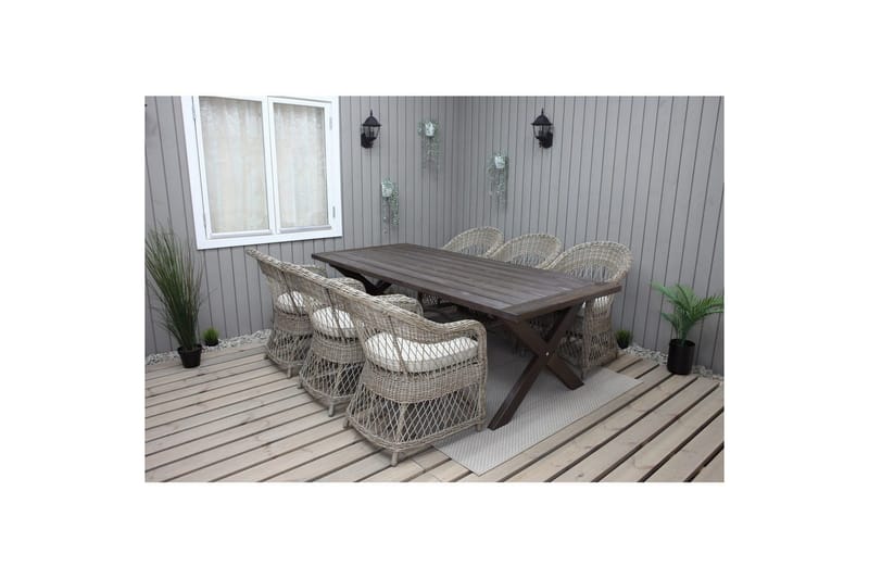 Utomhusmöbelgrupp 220 cm bord & 6 Merida naturell stolar Brun, Brun