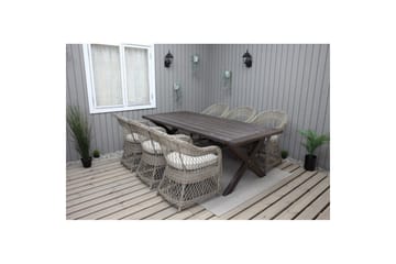 Utomhusmöbelgrupp 220 cm bord & 6 Merida naturell stolar Brun
