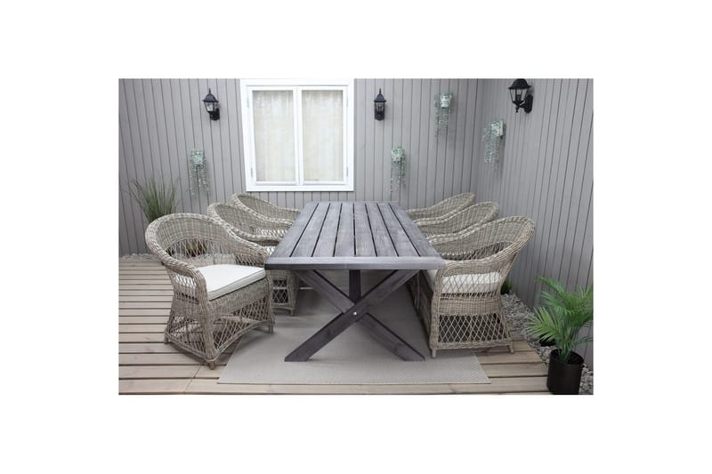 Utomhusmöbelgrupp 220 cm bord & 6 Merida naturell stolar Grå - Grå - Utemöbler & utemiljö - Utegrupp - Matgrupp utomhus