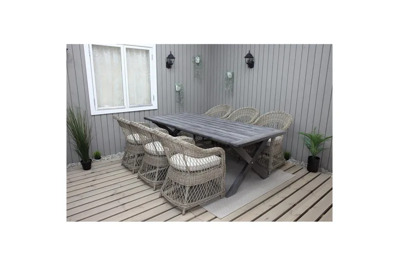 Utomhusmöbelgrupp 220 cm bord & 6 Merida naturell stolar Grå, Grå