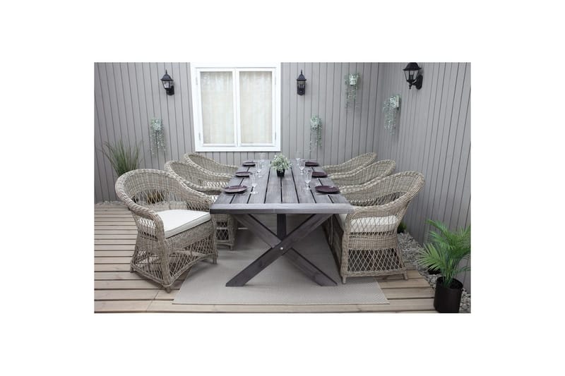 Utomhusmöbelgrupp 220 cm bord & 6 Merida naturell stolar Grå - Grå - Utemöbler & utemiljö - Utegrupp - Matgrupp utomhus
