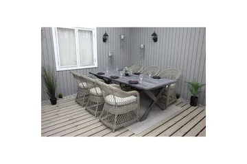 Utomhusmöbelgrupp 220 cm bord & 6 Merida naturell stolar Grå - Grå - Utemöbler & utemiljö - Utegrupp - Matgrupp utomhus