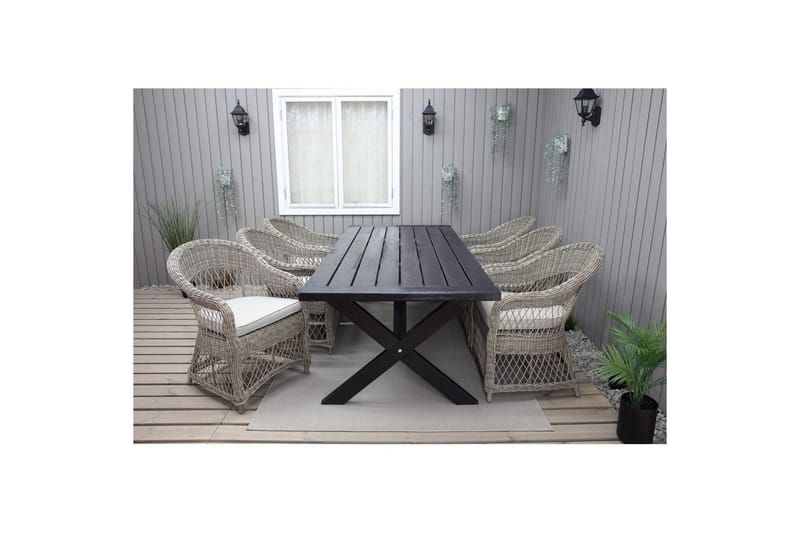 Utomhusmöbelgrupp 220 cm bord & 6 Merida naturell stolar Svart - Svart - Utemöbler & utemiljö - Utegrupp - Matgrupp utomhus