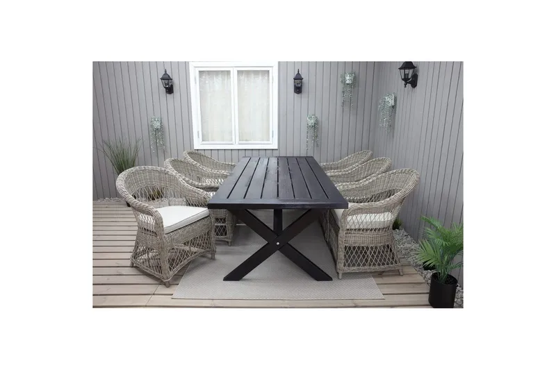 Utomhusmöbelgrupp 220 cm bord & 6 Merida naturell stolar Svart - Svart - Utemöbler & utemiljö - Utegrupp - Matgrupp utomhus