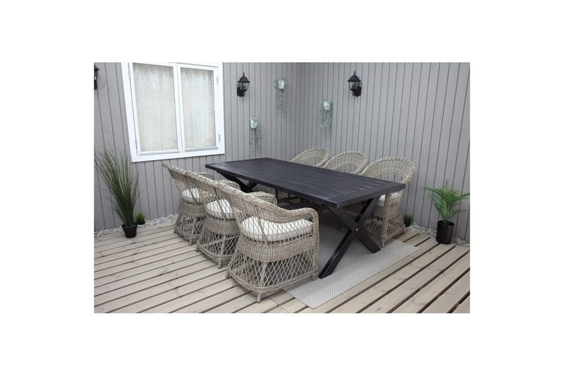 Utomhusmöbelgrupp 220 cm bord & 6 Merida naturell stolar Svart - Svart - Utemöbler & utemiljö - Utegrupp - Matgrupp utomhus