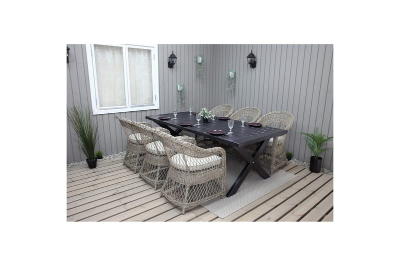 Utomhusmöbelgrupp 220 cm bord & 6 Merida naturell stolar Svart - Svart - Utemöbler & utemiljö - Utegrupp - Matgrupp utomhus
