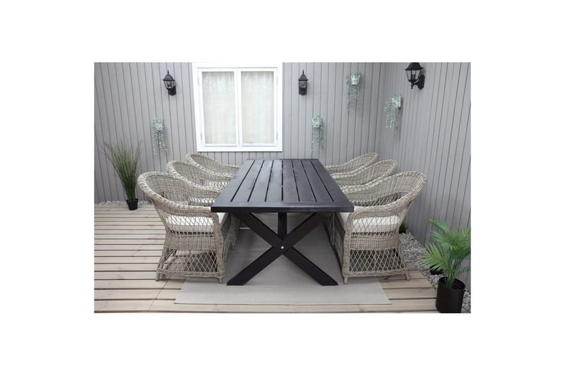 Utomhusmöbelgrupp 220 cm bord & 6 Merida naturell stolar Svart - Svart - Utemöbler & utemiljö - Utegrupp - Matgrupp utomhus
