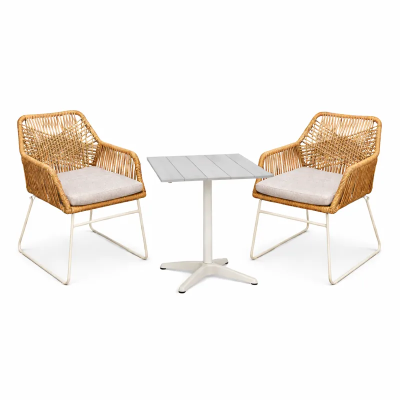 Utomhusmöbelgrupp Palermo bistroset med Seville karmstolar, grå/beige/sand