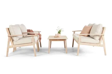 Wagnera Liten Soffgrupp utomhus - 2-sits soffa med 2 fåtöljer och soffbord i trä akacia - Beige - Utemöbler & utemiljö - Utegrupp - Soffgrupp utomhus