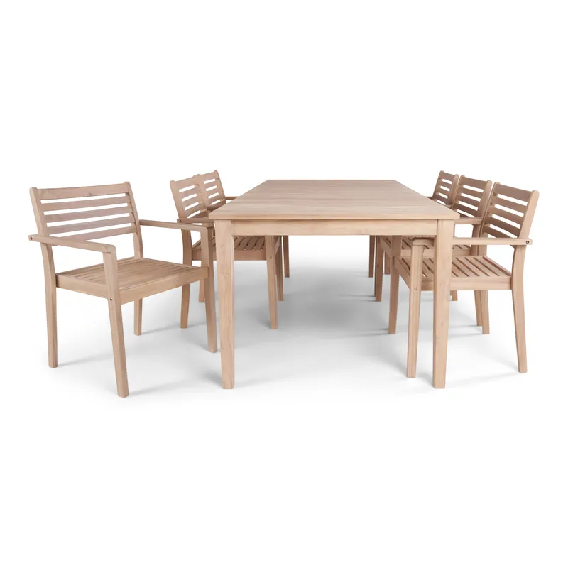 Wagnera Matgrupp Utomhus 206 cm med 6 Kamman Matstolar - Beige - Utemöbler & utemiljö - Utegrupp - Matgrupp utomhus