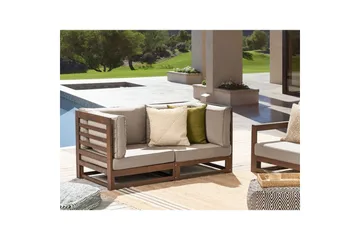 2-sitssoffa Trani Mörkt trä/grått/beige - Mörkt trä/grått/beige - Utemöbler & utemiljö - Utesoffa - Trädgårdssoffa