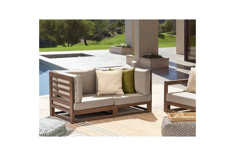 2-sitssoffa Trani Mörkt trä/grått/beige - Mörkt trä/grått/beige - Utemöbler & utemiljö - Utesoffa - Trädgårdssoffa