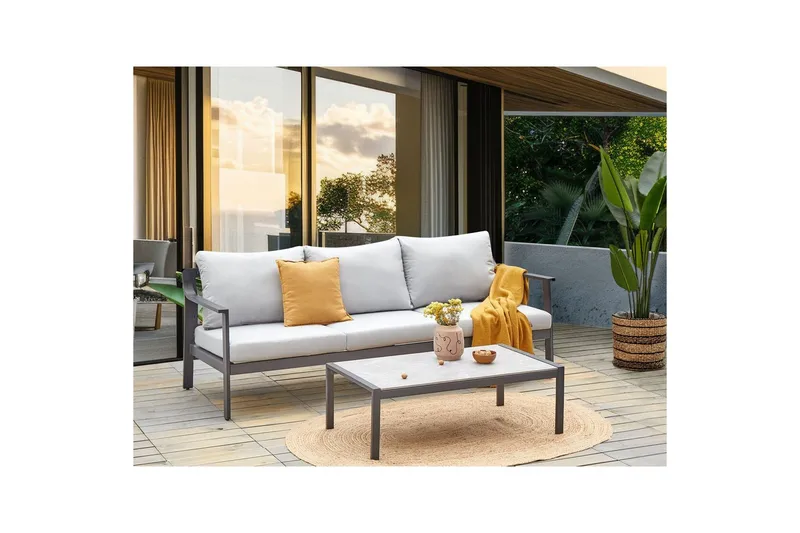 3-sitssoffa Kiato Ljusgrå /svart - Ljusgrå /svart - Utemöbler & utemiljö - Utesoffa - Trädgårdssoffa