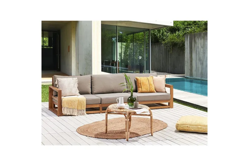 3-sitssoffa Timor Ljus trä/grått/beige, Ja - Ljus trä/grått/beige, Ja - Utemöbler & utemiljö - Utesoffa - Trädgårdssoffa